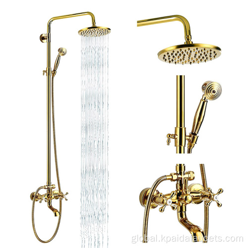 Bathroom Shower Set System Custom Brass Chrome Modern Rainfall Bathroom Exposed Golden Shower Set System for Hotel Supplier